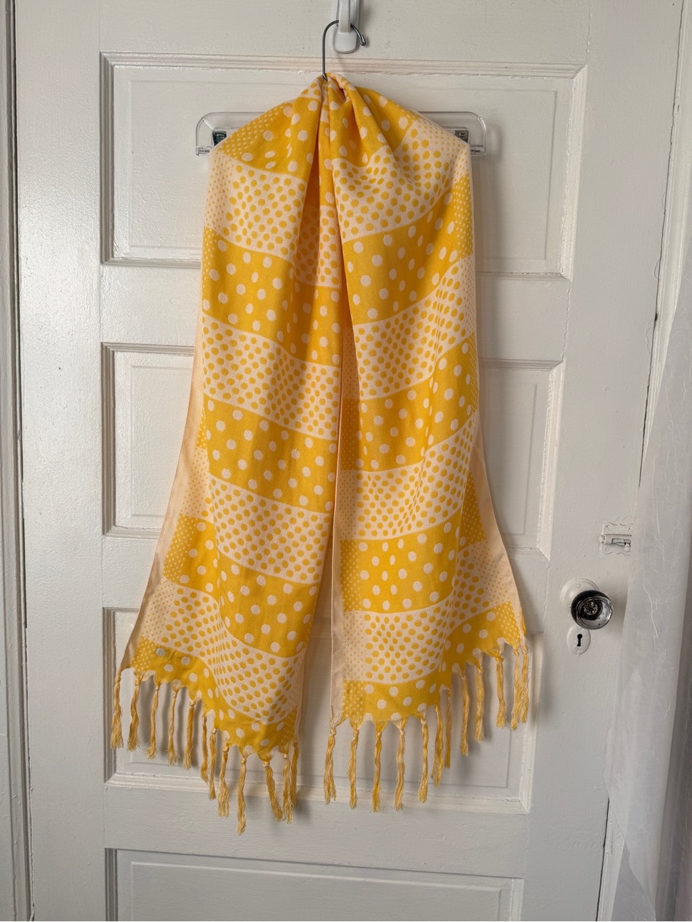 Vintage Oscar De La Renta Accessory Street Yellow Polka Dot Scarf Fringe Japan